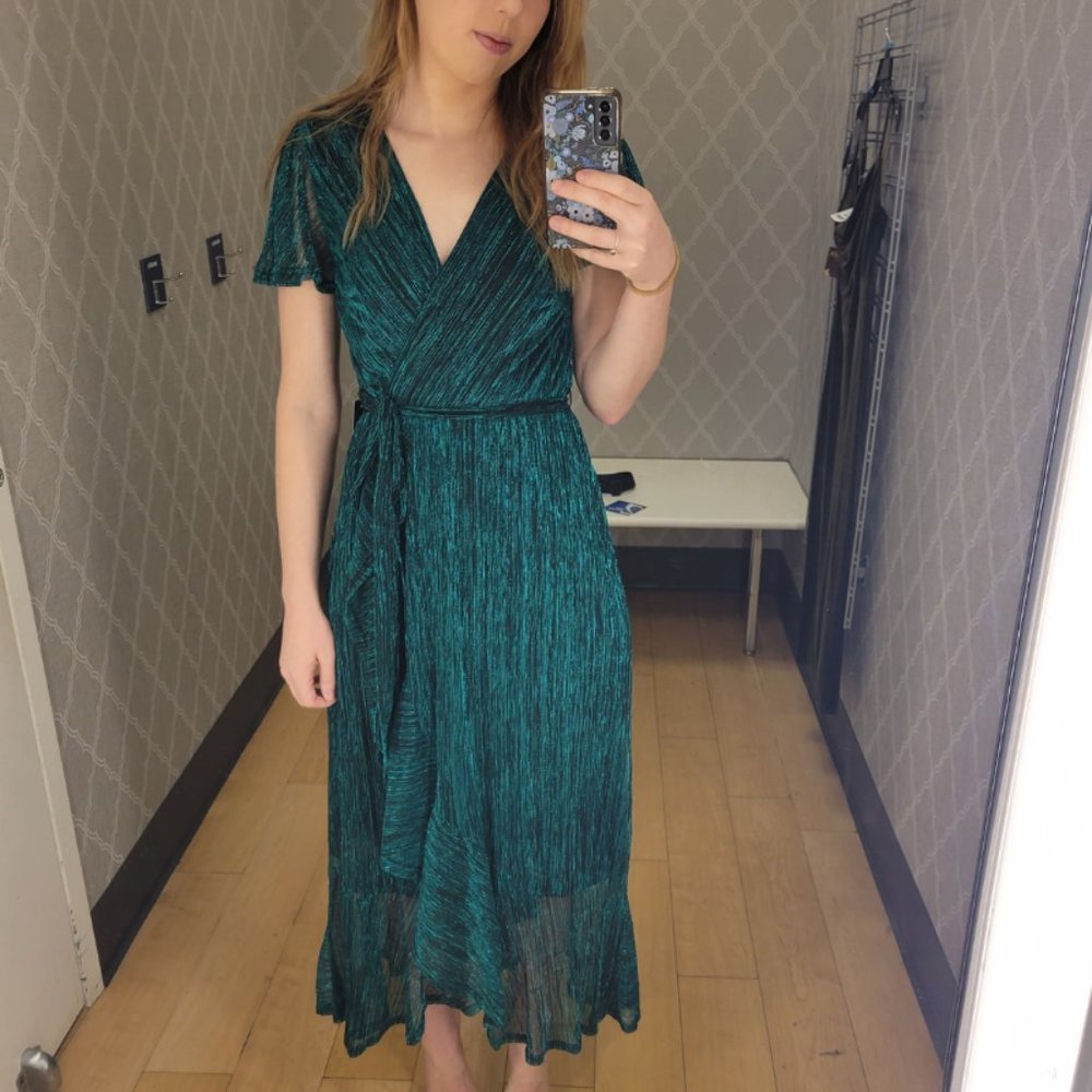 Green Floral Wrap Dress